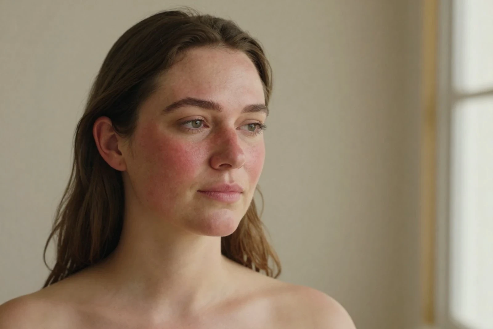 Woman with facial redness across the cheeks and nose, vascular and pigmentation laser at Body Dezign House Newstead, Brisbane